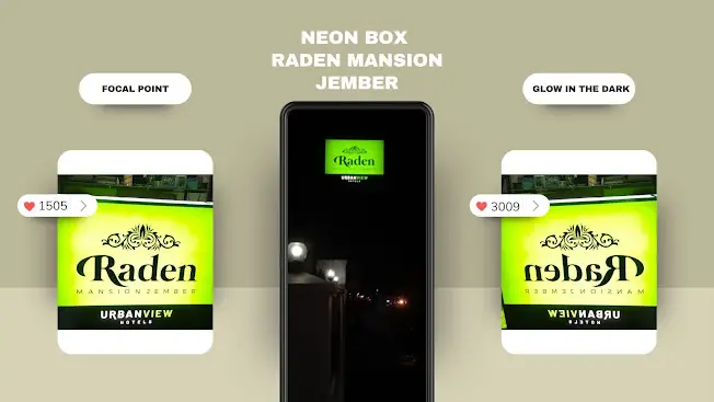 Raden Mansion Jember Urbanview Colabs dengan Rejeki Cetak dalam menciptakan Neon Box yang sangat mencolok