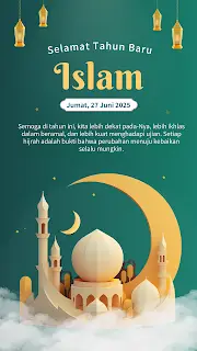 Template gratis Tahun Baru Hijriyah, inspirasi konten 2025, desain Instagram Story kreatif, download template WA Story.