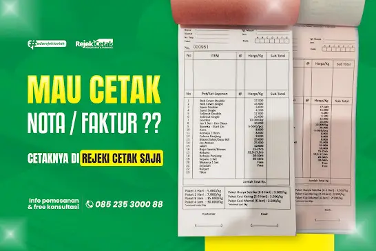 Jasa Cetak Nota/Faktur Nomorasi Porporasi 1 rim di Jember Bondowoso Situbondo