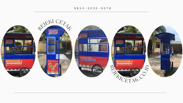 Portofolio: Pembuatan Gerobak Warmindo Custom dengan Logo Indomie oleh Rejeki Cetak