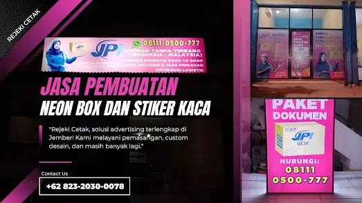 Solusi Advertising Terlengkap di Jember: Rejeki Cetak – Spesialis Jasa Pembuatan Neon Box & Stiker Kaca